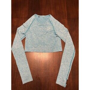 Women's Gymshark Vital Seamless Long Sleeve Crop Top S Small Teal Blue See Pics